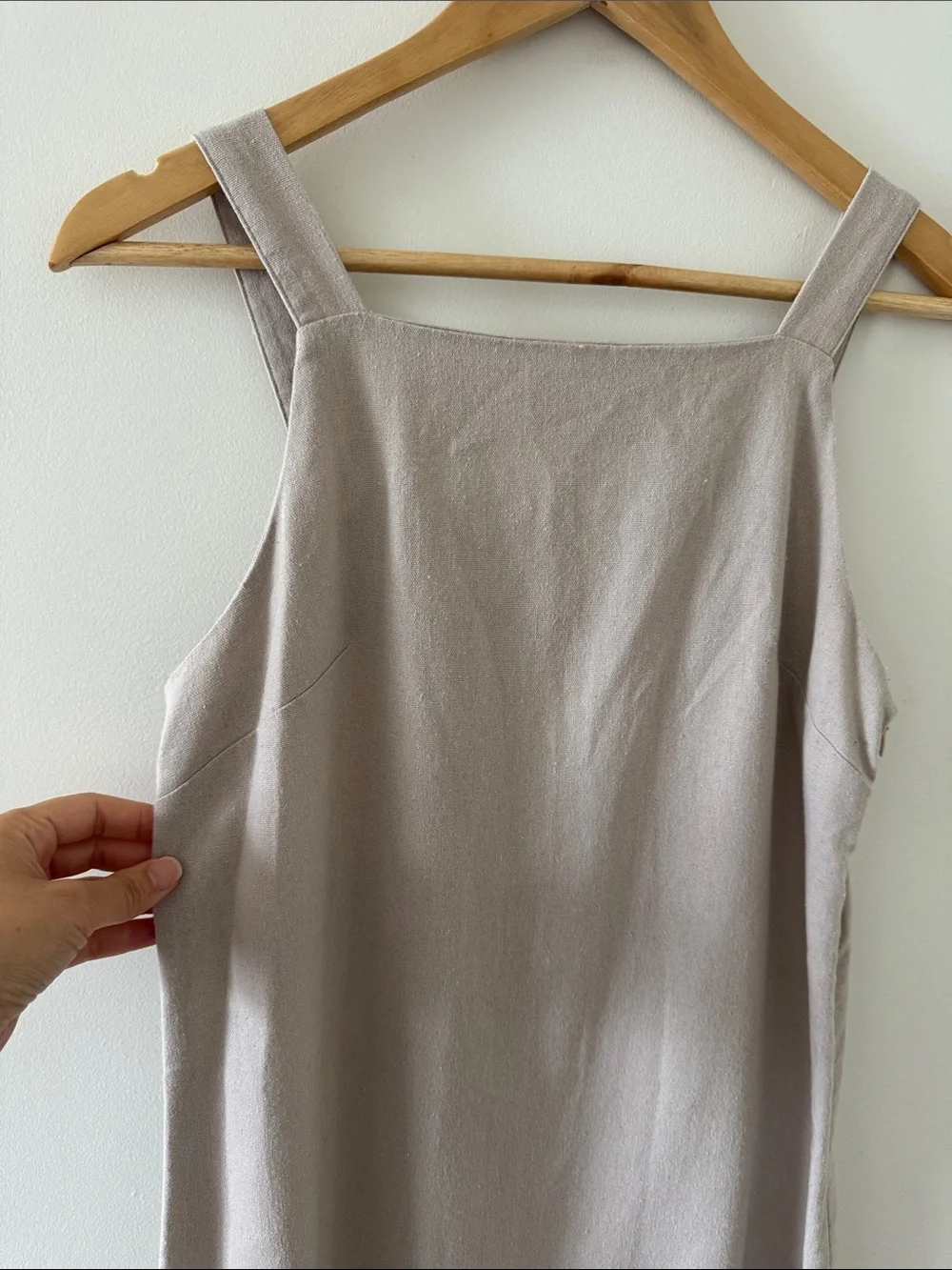 Commense Linen Blend Square Neck Maxi Dress Side Slits Beige Taupe XS Coastal - Picture 3 of 7